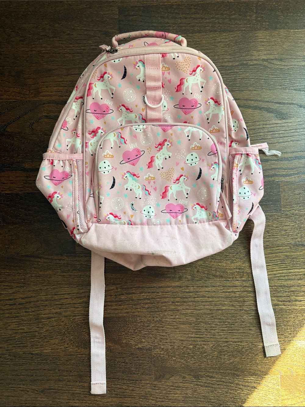 Kids Pink Unicorn Backpack with Heart & Stars Print
